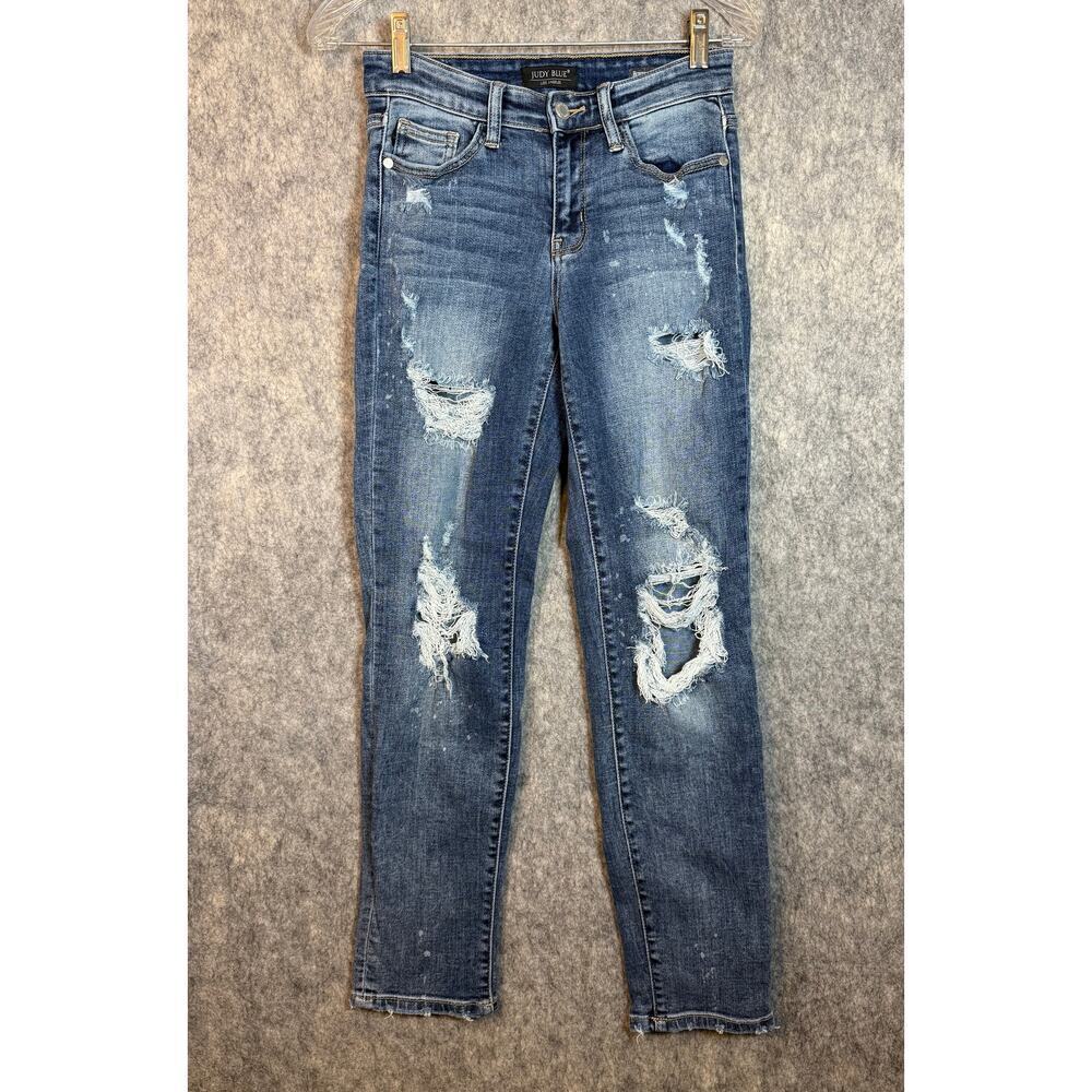 Judy Blue Distressed Boyfriend Fit Paint Spot Blue Jeans - Size 0/24